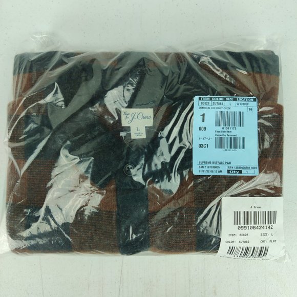 NWT J Crew Merino Wool Brown Buffalo Plaid Collared Polo Rugby Cardigan Sweater - Picture 2 of 2